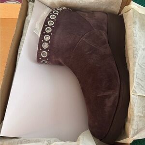 UGG Women's Suede Boots with Silver Studs - Dark Brown